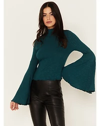 Shyanne Women's Rib Knit Mock Neck Bell Sleeve Top