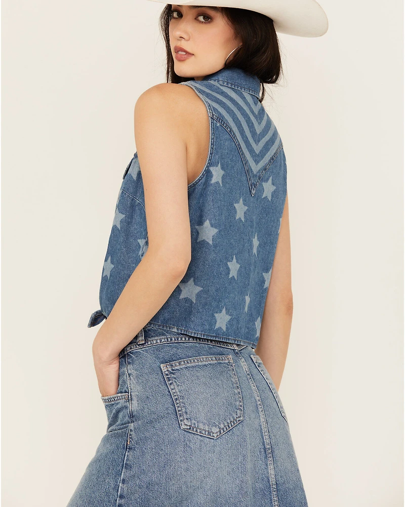 Wrangler Women's Americana Front Tie Sleeveless Snap Western Shirt
