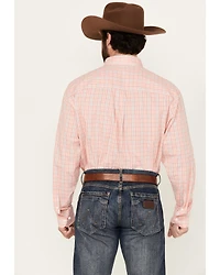 George Strait by Wrangler Men's Plaid Print Long Sleeve Button-Down Stretch Western Shirt