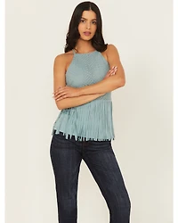 Shyanne Women's Stretch Lace Halter Fringe Tank