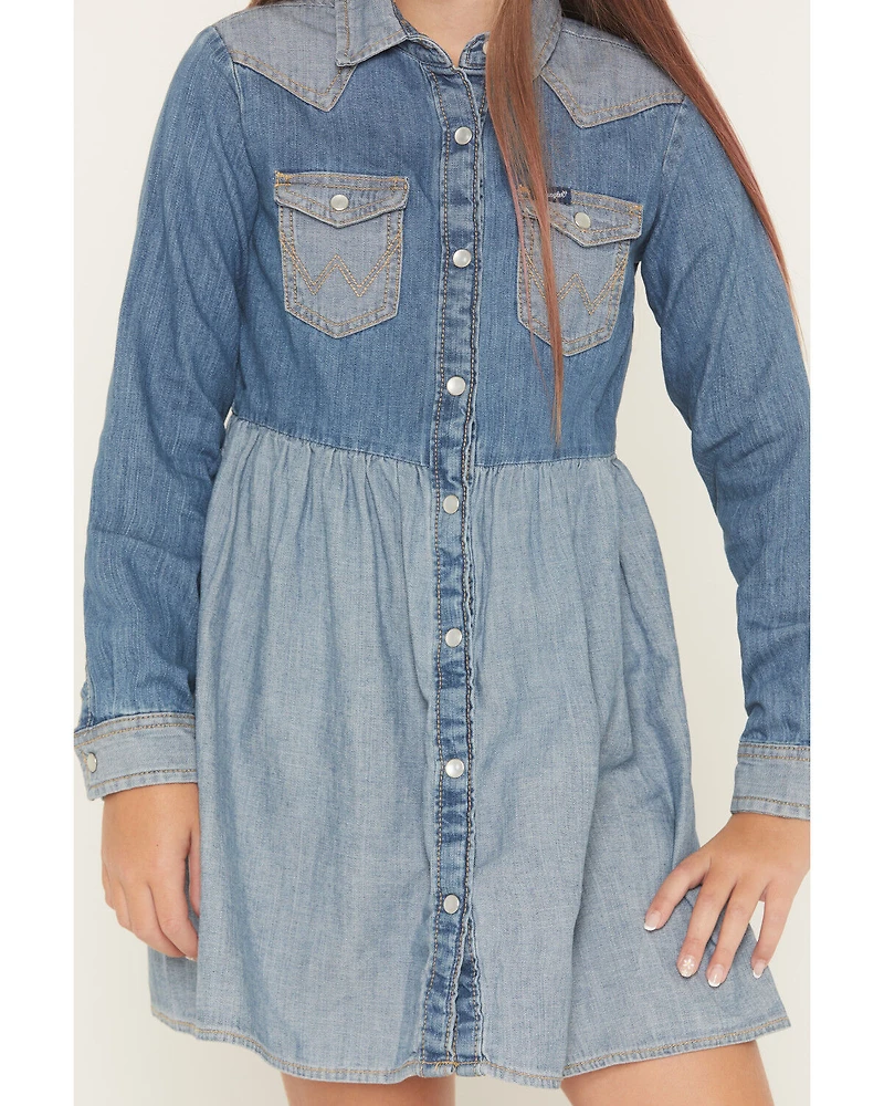 Wrangler Girls' Two-Toned Long Sleeve Denim Dress