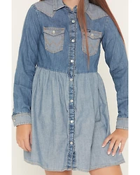 Wrangler Girls' Two-Toned Long Sleeve Denim Dress