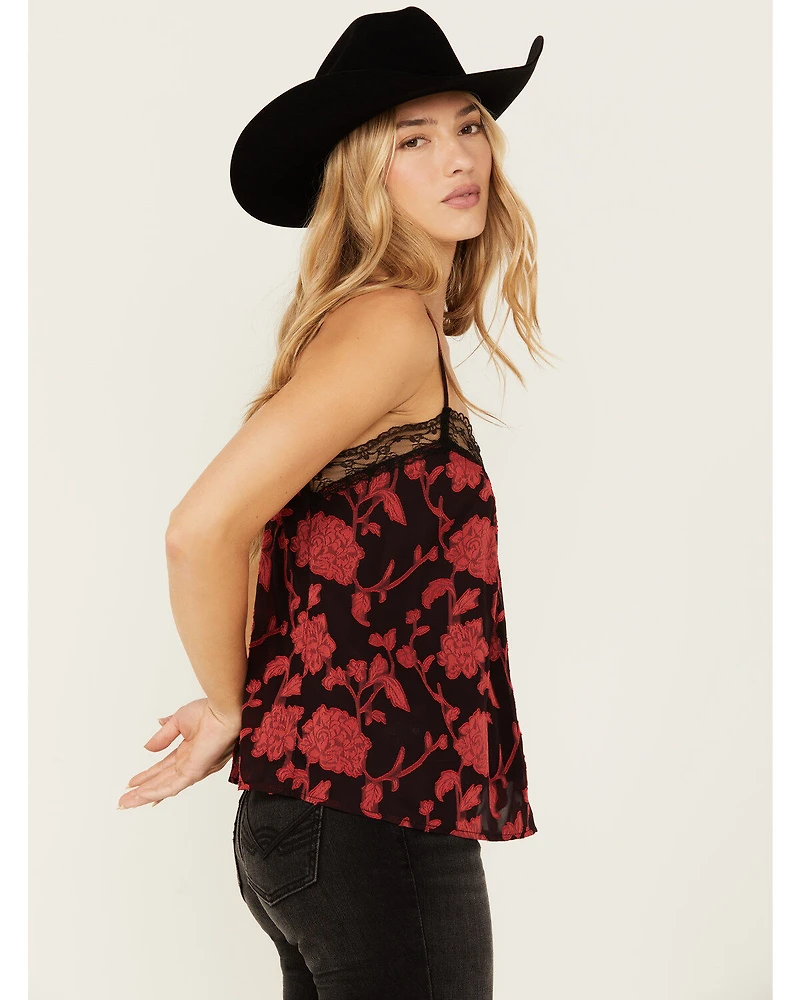Wild Moss Women's Floral Print Jacquard Lace Cami