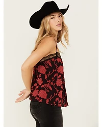 Wild Moss Women's Floral Print Jacquard Lace Cami