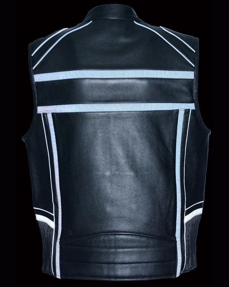 Milwaukee Leather Men's Reflective Band & Piping Zip Front Vest - 3X