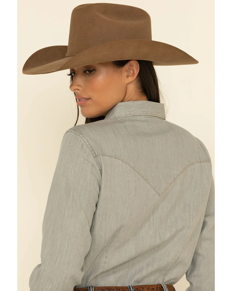 Wrangler Women's Solid Long Sleeve Snap Denim Shirt
