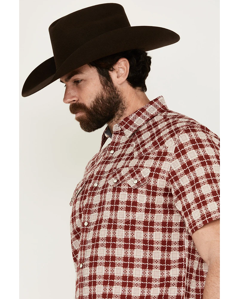Moonshine Spirit Men's Legend Plaid Print Short Sleeve Snap Western Shirt