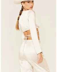 The Now Women's Lily Wrap Long Sleeve Crop Top