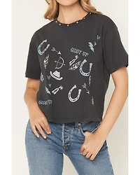 All Us Women's Conversation Embellished Short Sleeve Graphic Tee