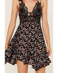Free People Women's Adella Floral Print Sleeveless Slip Mini Dress