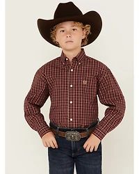 Panhandle Select Boys' Plaid Print Long Sleeve Button-Down Western Shirt