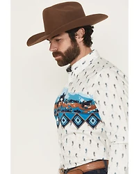RANK 45® Men's Gavin Border Print Long Sleeve Button-Down Stretch Western Shirt