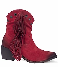 Circle G Women's Studded Suede Fringe Ankle Boots - Round Toe