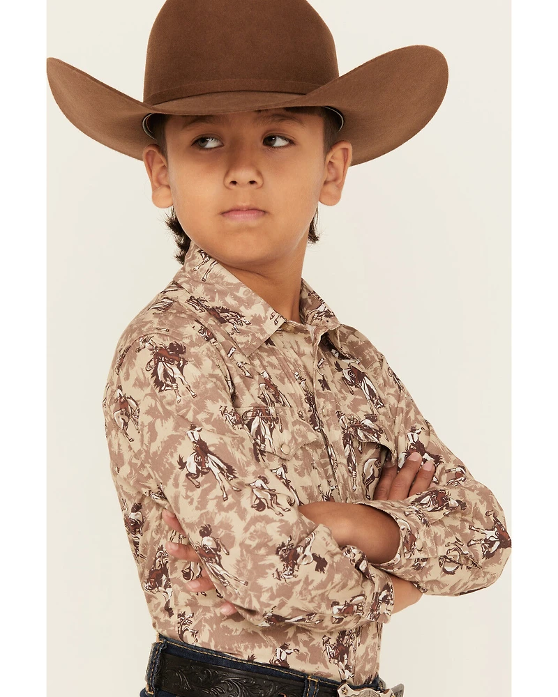 Roper Boys' Bucking Horse Print Long Sleeve Snap Western Shirt