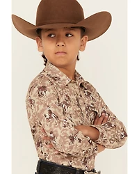 Roper Boys' Bucking Horse Print Long Sleeve Snap Western Shirt