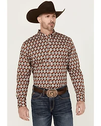 RANK 45® Men's Multaz Southwestern Print Geo Long Sleeve Button-Down Performance Stretch Western Shirt