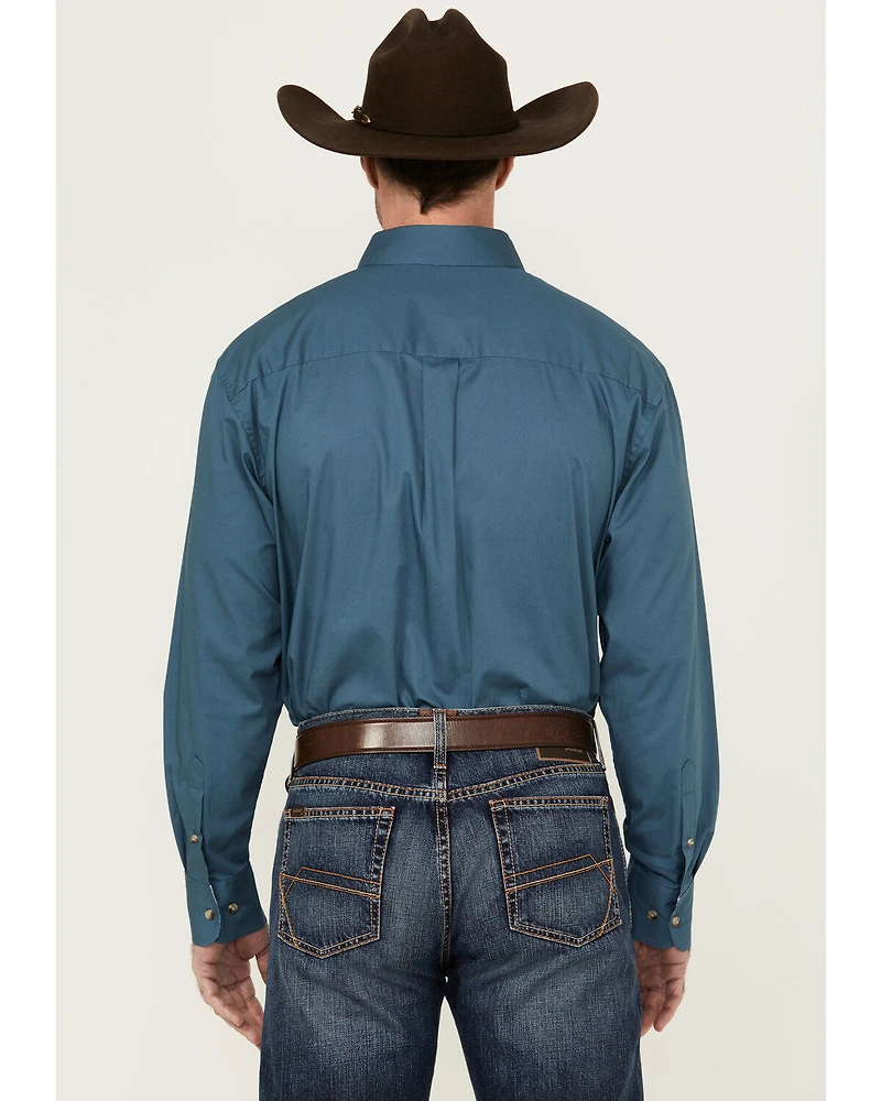 George Strait by Wrangler Men's Solid Long Sleeve Button-Down Stretch Western Shirt