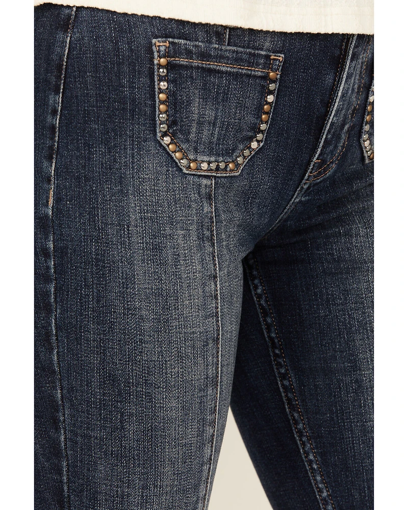 Idyllwind Women's Hadley Dark Wash High Rise Embellished Flare Stretch Denim Jeans