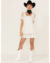 Maia Bergman Women's Ori Crochet Eyelet Short Sleeve Mini Dress