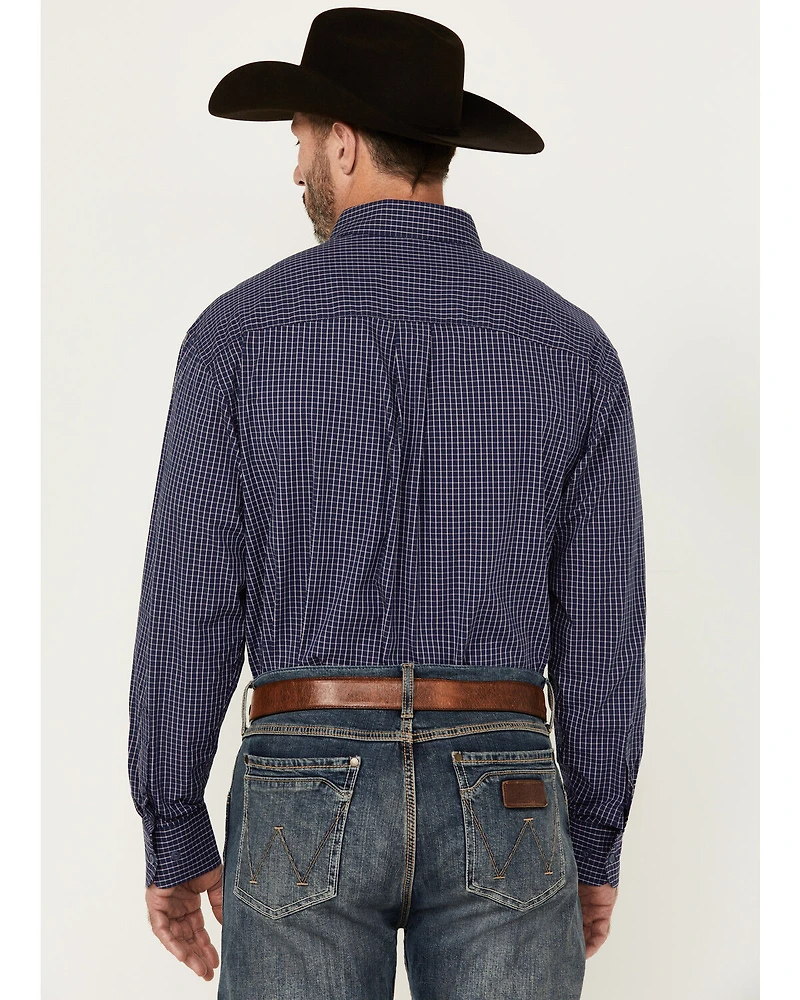 George Strait By Wrangler Men's Plaid Print Long Sleeve Button-Down Stretch Western Shirt
