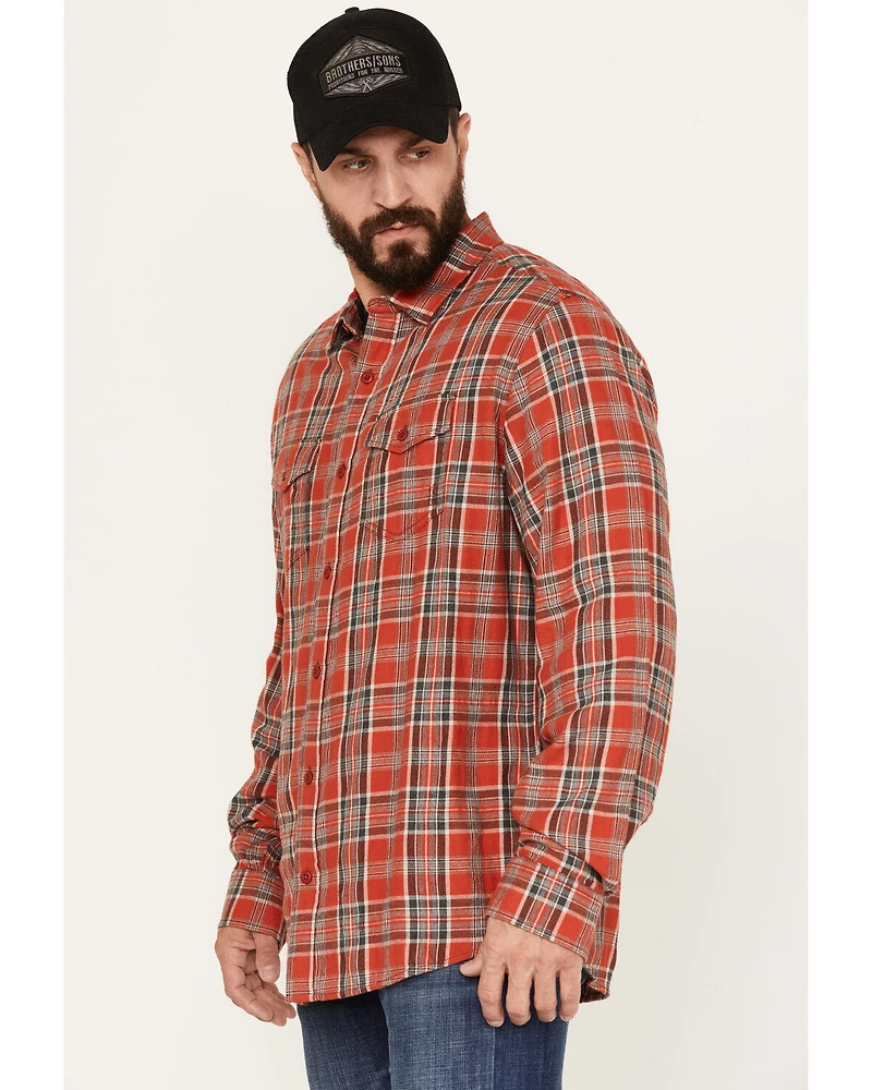 Brothers and Sons Men's Plaid Long Sleeve Button-Down Western Flannel Shirt