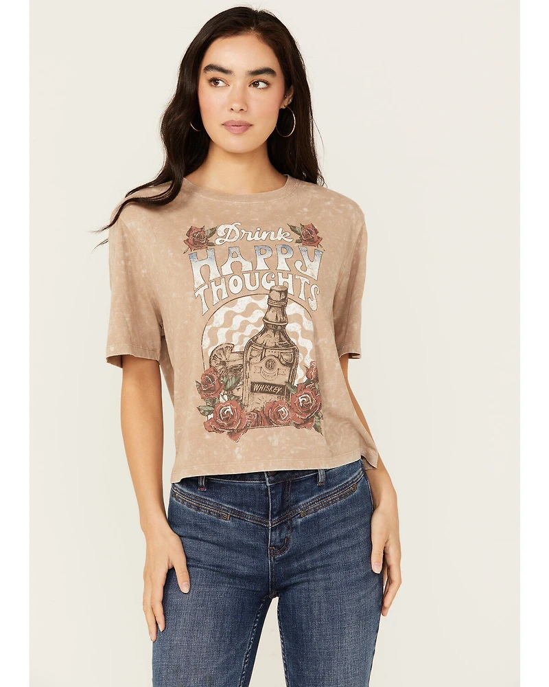 Cleo + Wolf Women's Happy Thoughts Boxy Short Sleeve Graphic Tee