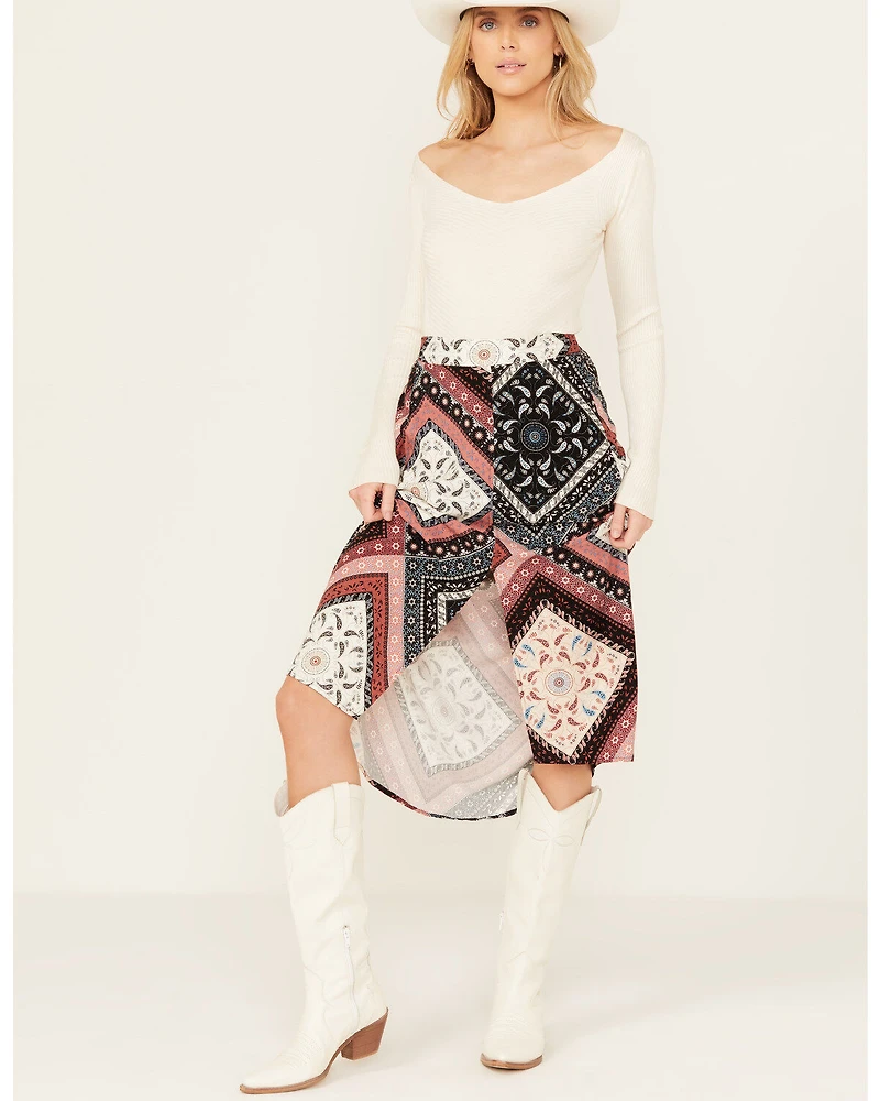 Shyanne Women's Patchwork Printed Hi Lo Slit Skirt