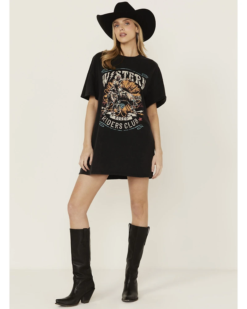 Rock & Roll Denim Women's Bull Short Sleeve Graphic T-Shirt Mini Dress