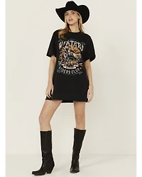 Rock & Roll Denim Women's Bull Short Sleeve Graphic T-Shirt Mini Dress
