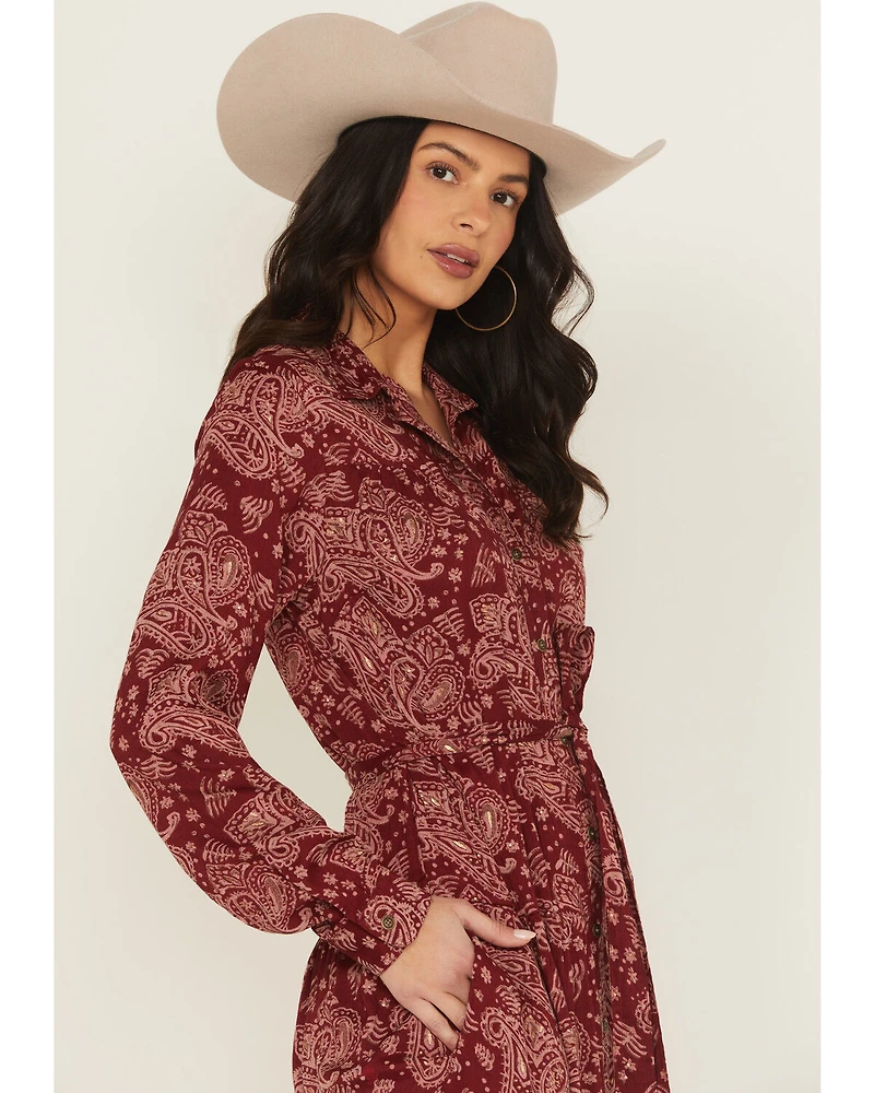 Ariat Women's Sahara Paisley Print Long Sleeve Button-Down Midi Dress