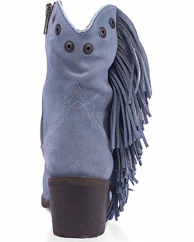 Circle G Women's Studded Suede Fringe Ankle Boots - Round Toe