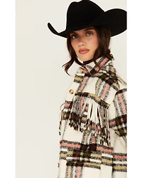 Rock & Roll Denim Women's Plaid Print Fringe Shacket