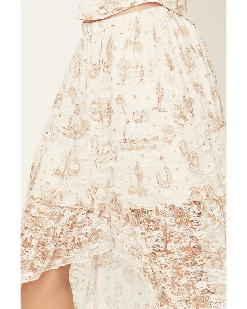 Shyanne Women's Western Conversation Print Lace High-Low Skirt