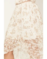 Shyanne Women's Western Conversation Print Lace High-Low Skirt