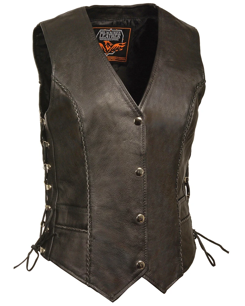 Milwaukee Leather Women's Snap Front Vest With Thin Braid - 4X