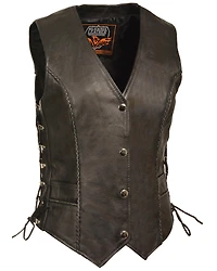Milwaukee Leather Women's Snap Front Vest With Thin Braid - 4X