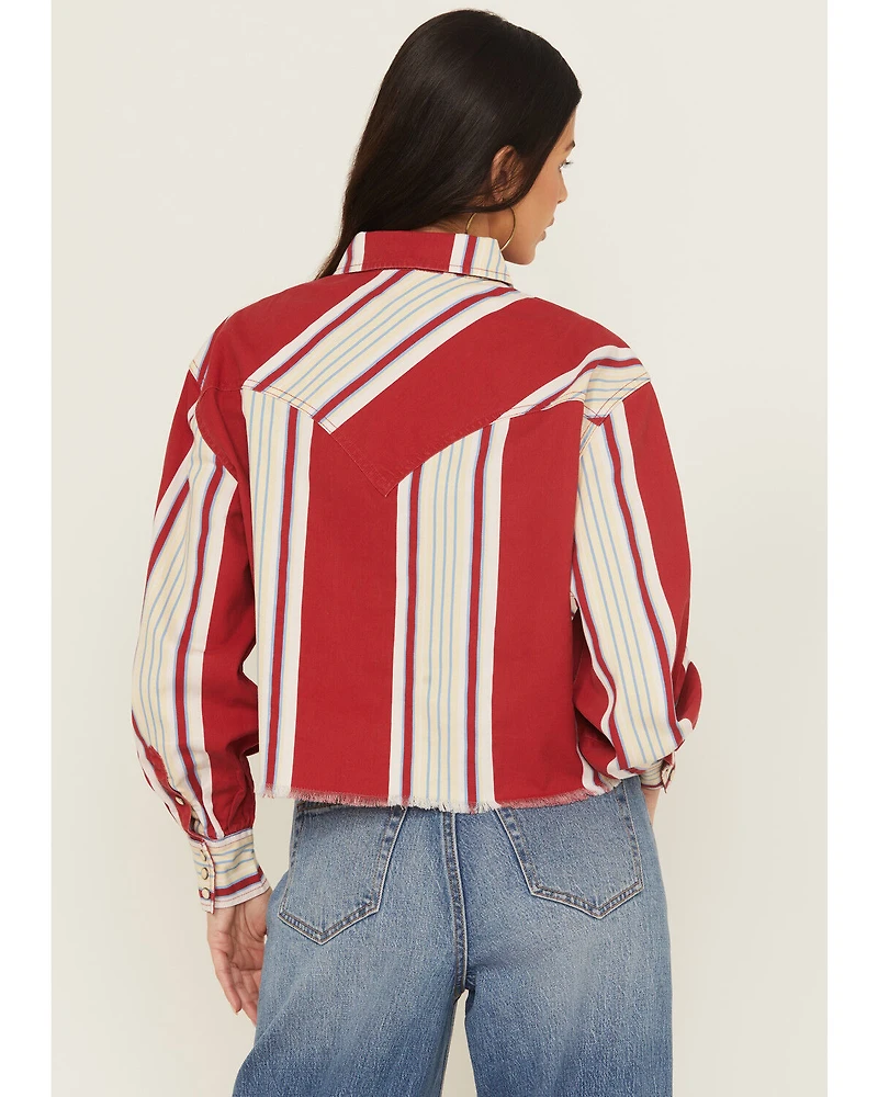 Wrangler Women's Modern Striped Long Sleeve Heritage Snap Western Shirt