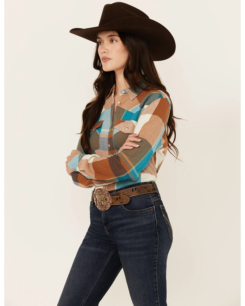 Shyanne Women's Plaid Print Long Sleeve Button-Down Western Shirt