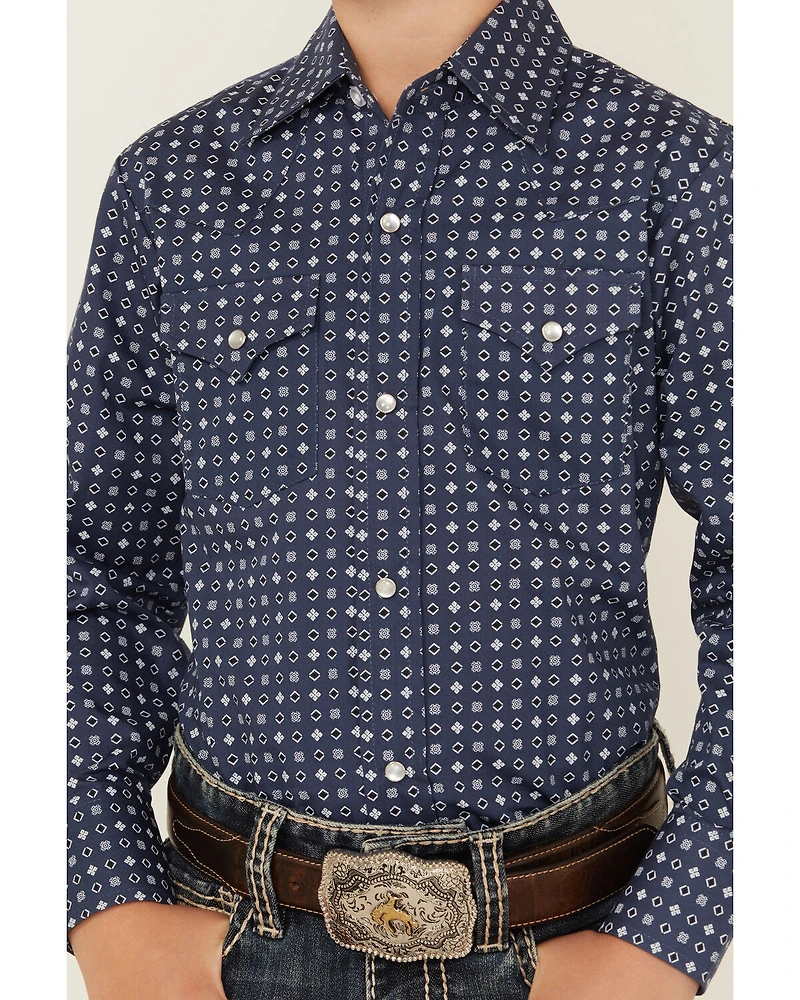 Ely Walker Boys' Geo Print Long Sleeve Snap Stretch Western Shirt