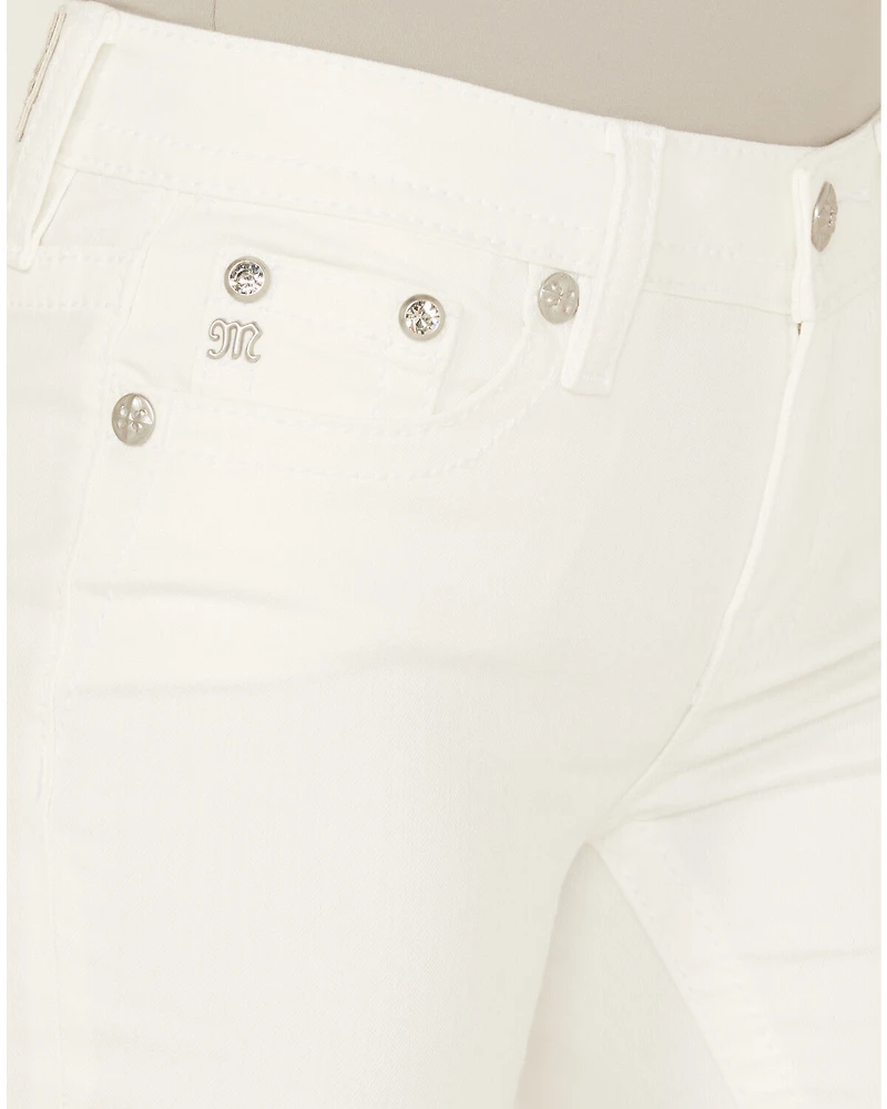 Miss Me Women's Mid Rise Wing Pocket 32" Bootcut Stretch Denim Jeans