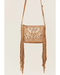 Shyanne Women's Light Brown Velvet Embroidered Crossbody Bag