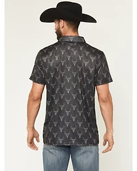 Rock & Roll Denim Men's Longhorn Print Short Sleeve Button-Down Stretch Polo