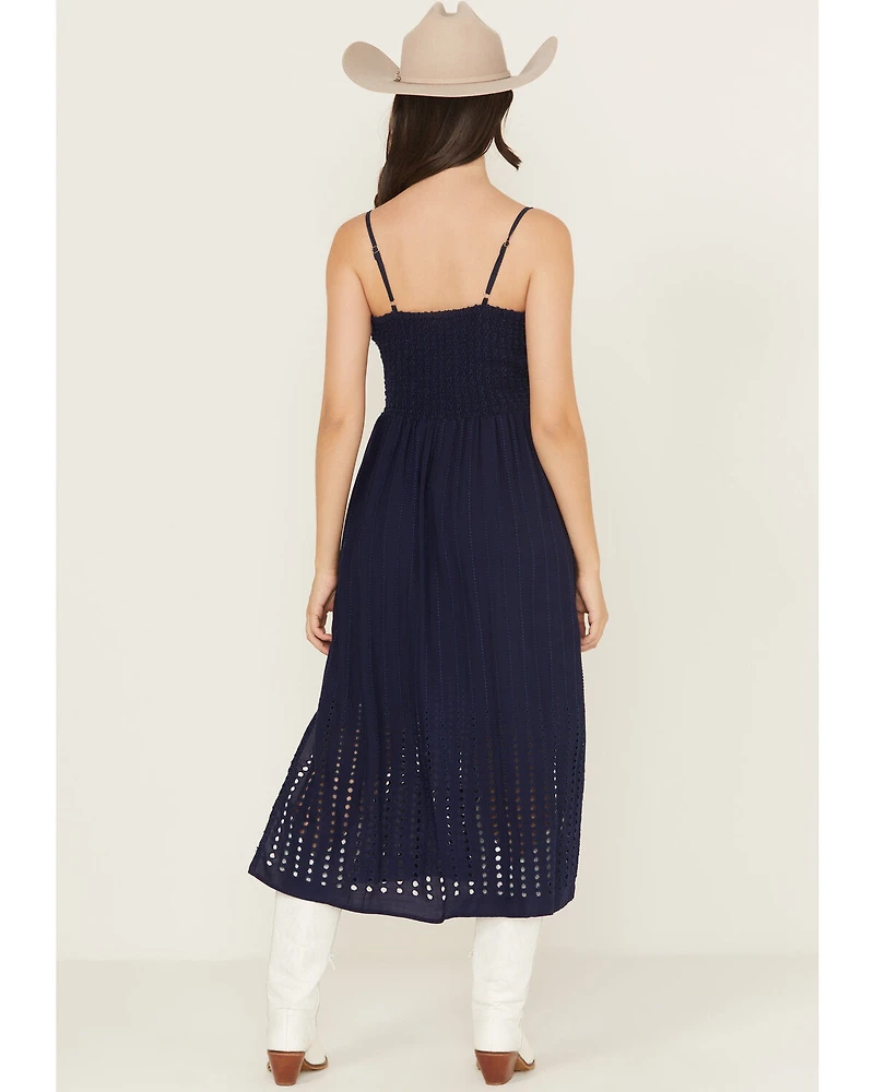 Angie Women's Embroidered Knot Front Midi Dress