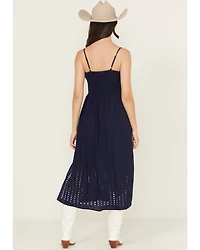 Angie Women's Embroidered Knot Front Midi Dress