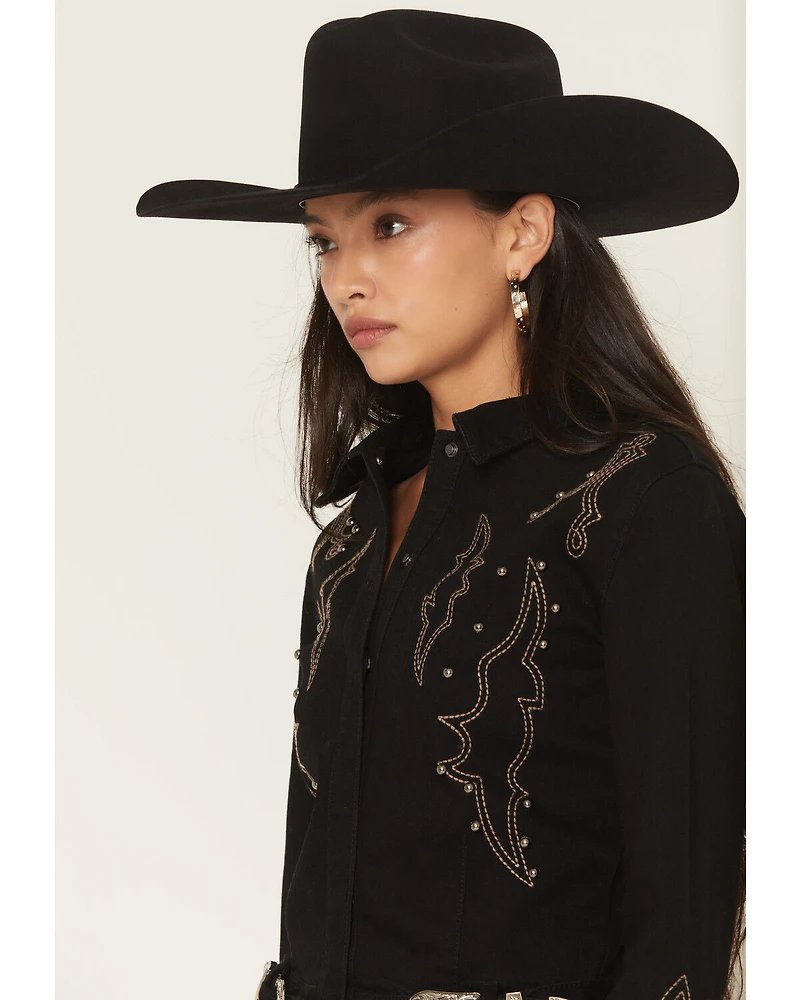 Rock & Roll Denim Women's Western Embroidered Long Sleeve Snap Romper