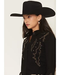 Rock & Roll Denim Women's Western Embroidered Long Sleeve Snap Romper