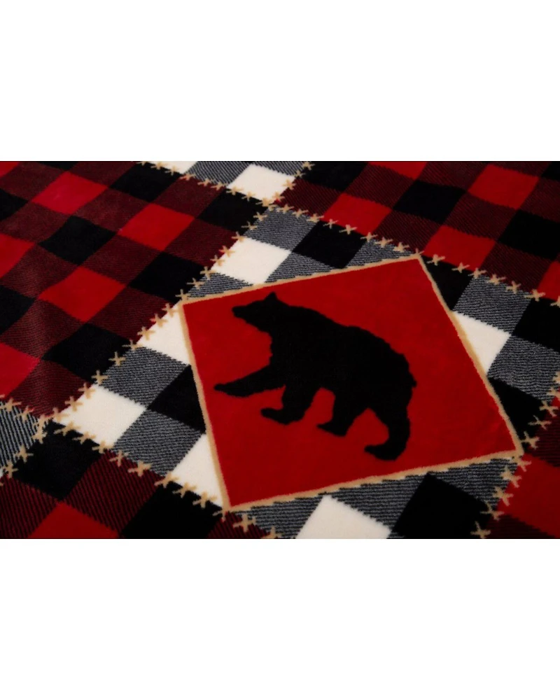 Carstens Home Lumberjack Bear Plaid Print Sherpa Throw Blanket