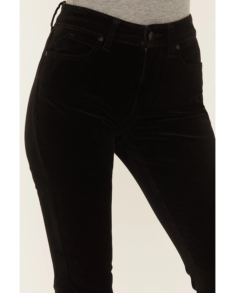 Shyanne Women's Black High Rise Velveteen Stretch Flare Jeans