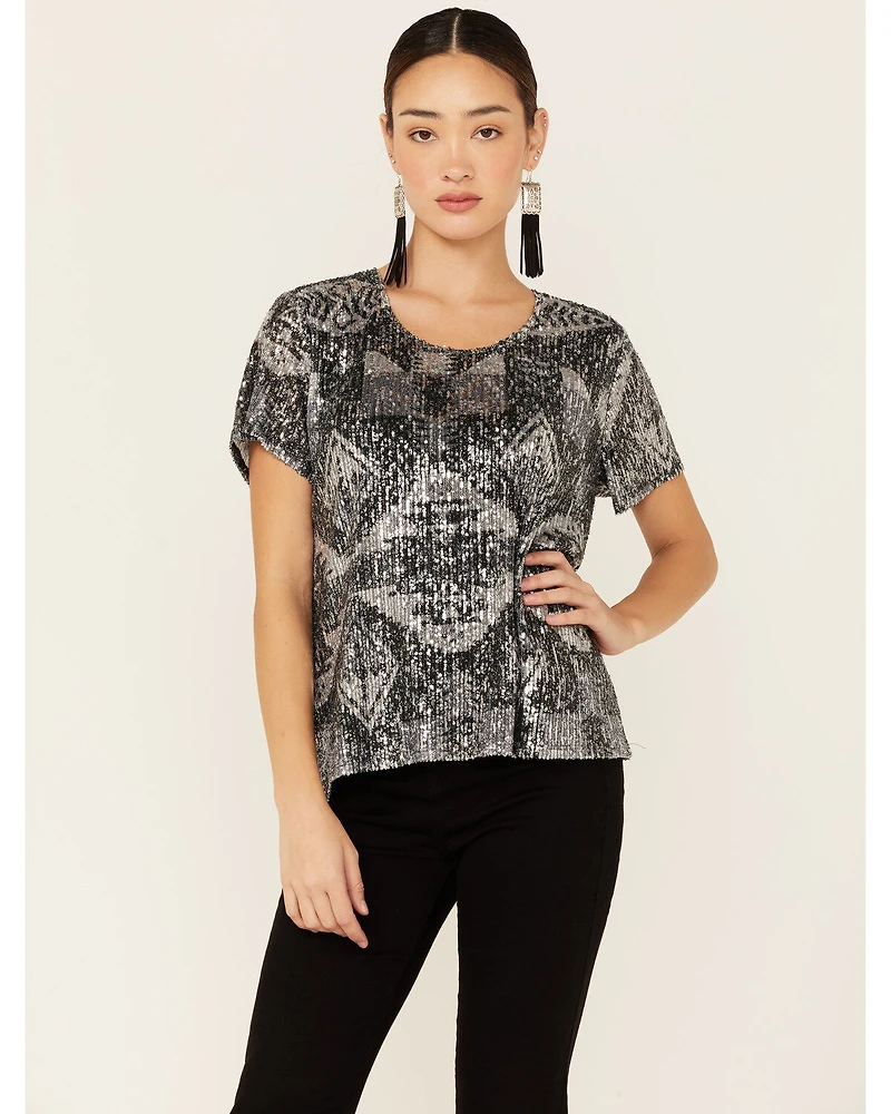 Tasha Polizzi Women's Sequins Starla Short Sleeve Top