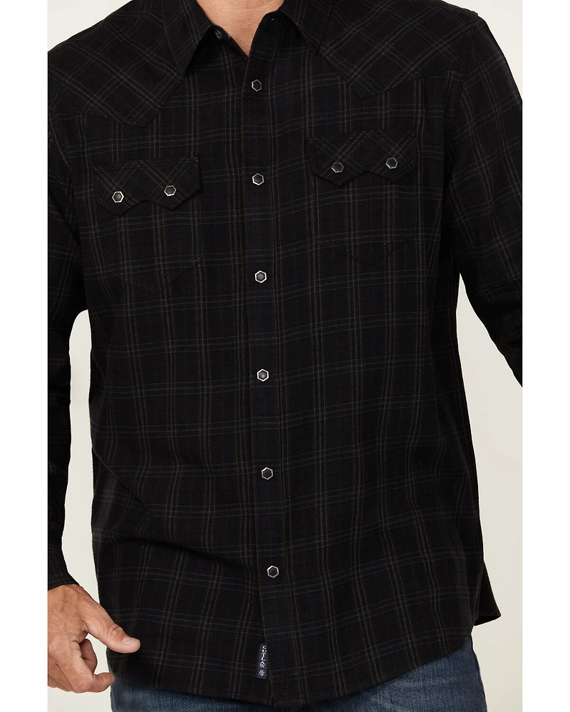 Moonshine Spirit Men's Blacksmith Plaid Print Long Sleeve Snap Western Shirt
